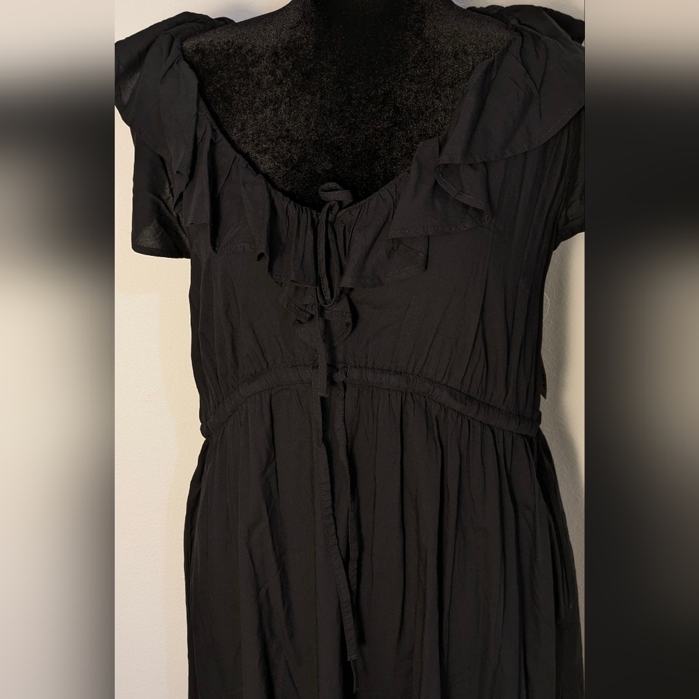 Old Navy Black Maternity Waist-Defined Ruffle-Trim Mini Dress Bohemia Sz XL NEW - Picture 7 of 15